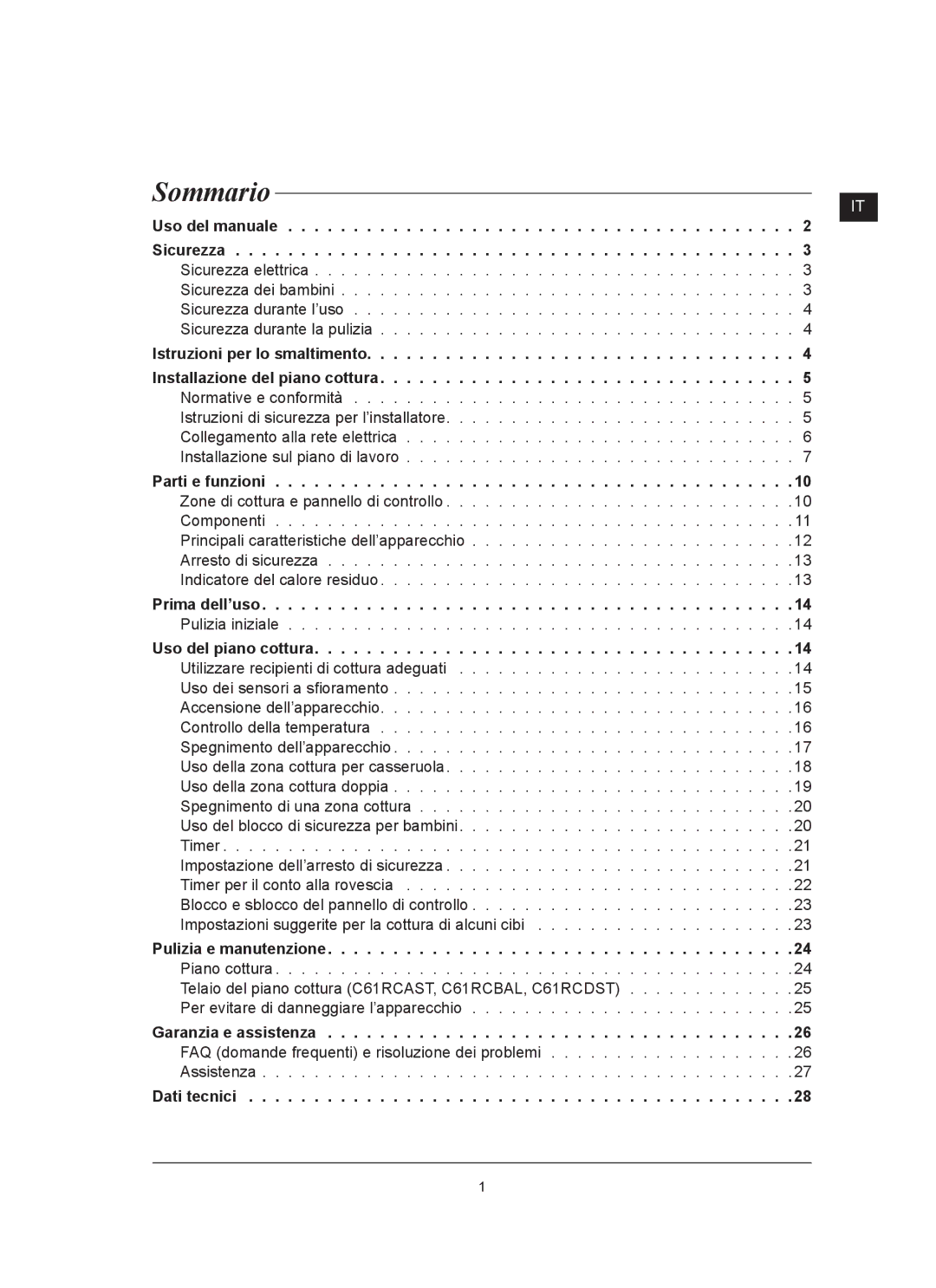 Samsung C61RCDST/XET manual Sommario, Uso del piano cottura 