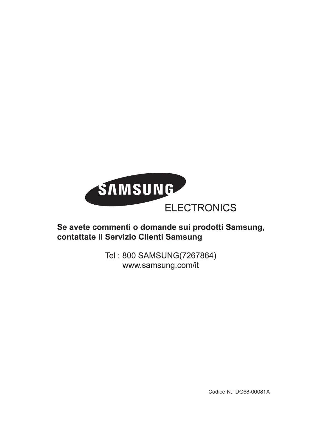 Samsung C61RCDST/XET manual Codice N. DG68-00081A 