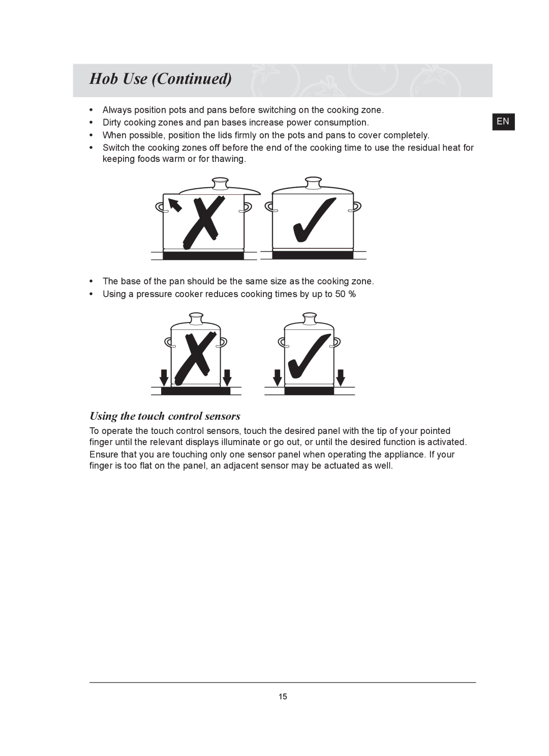 Samsung C61RCDST/XET manual Using the touch control sensors 