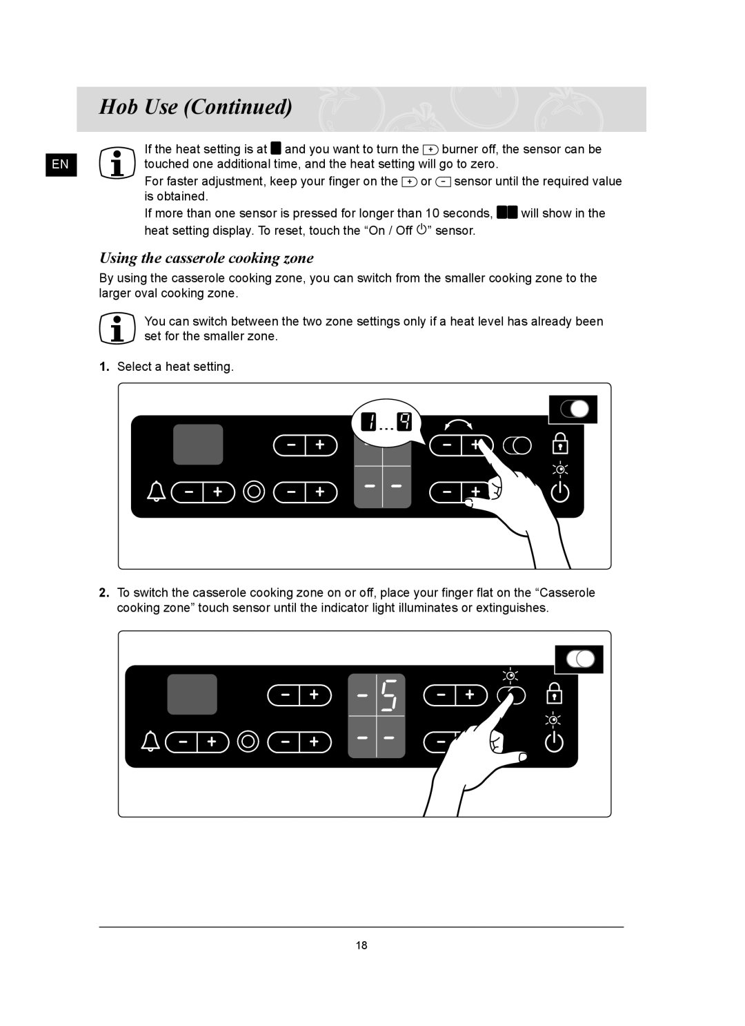 Samsung C61RCDST/XET manual Using the casserole cooking zone 