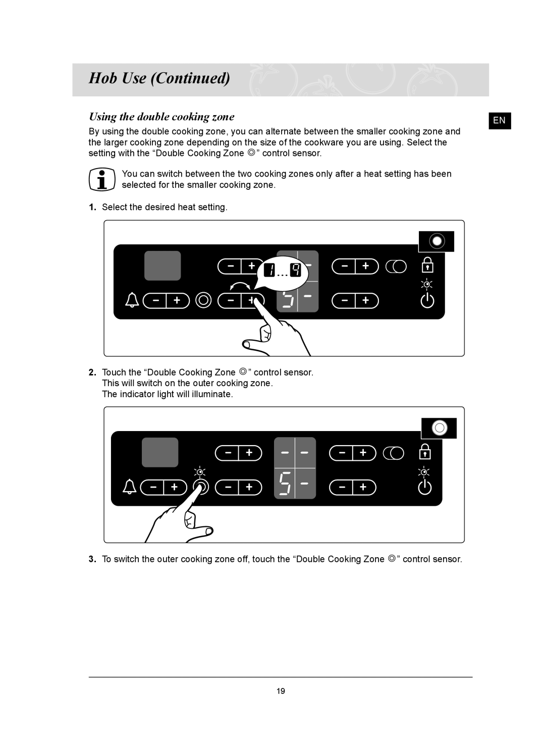 Samsung C61RCDST/XET manual Using the double cooking zone 