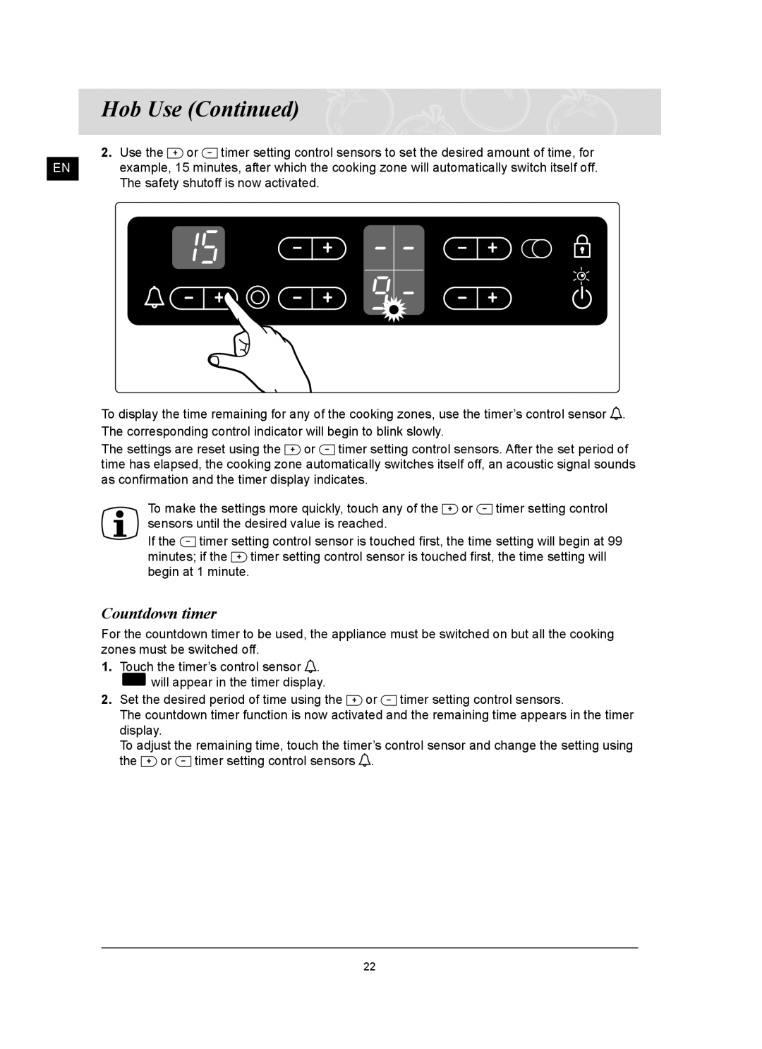 Samsung C61RCDST/XET manual Countdown timer 