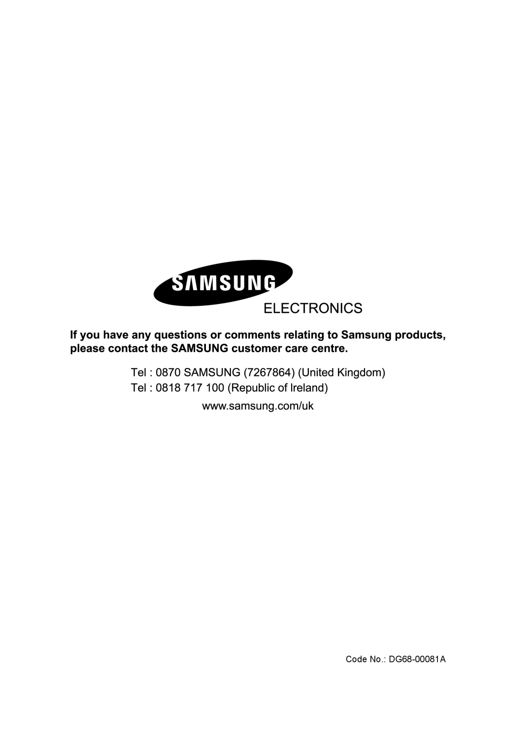 Samsung C61RCDST/XET manual Code No. DG68-00081A 