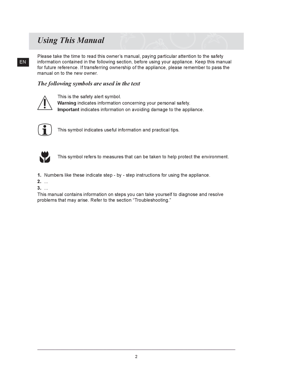 Samsung C61RCDST/XET manual Using This Manual, Following symbols are used in the text 