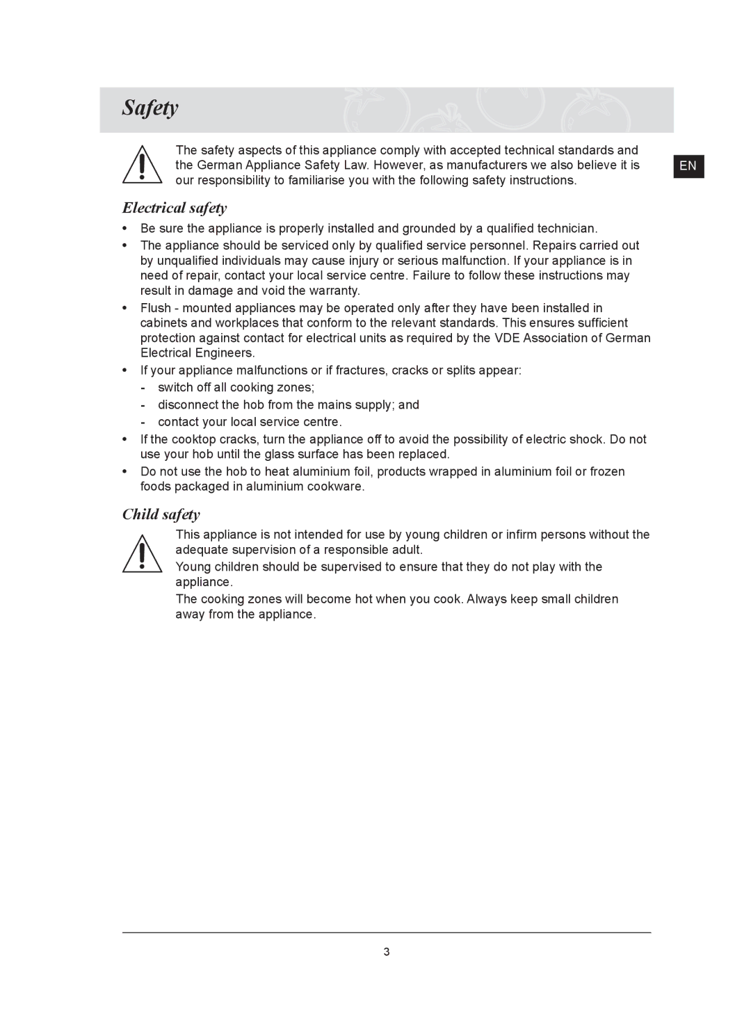 Samsung C61RCDST/XET manual Safety, Electrical safety, Child safety 