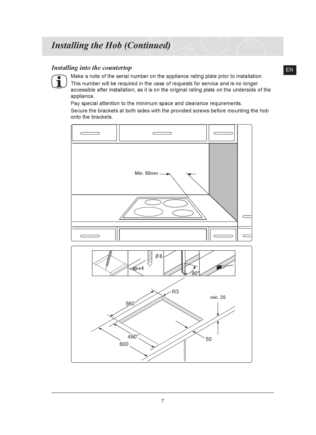 Samsung C61RCDST/XET manual Installing into the countertop 