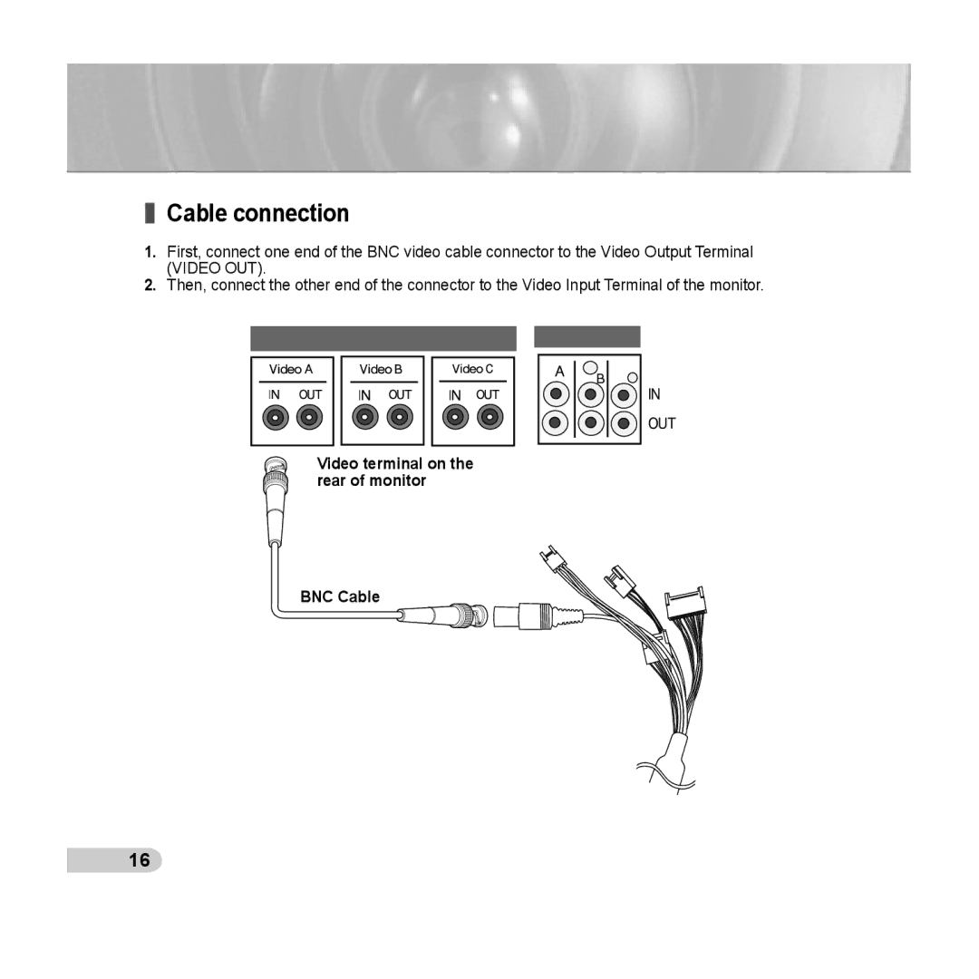 Samsung C6435(P), SCC-C6433(P) manual Cable connection, Video terminal on the rear of monitor BNC Cable 