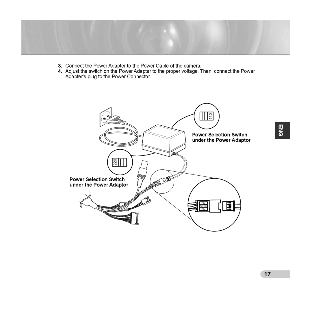 Samsung SCC-C6433(P), C6435(P) manual Power Selection Switch under the Power Adaptor 