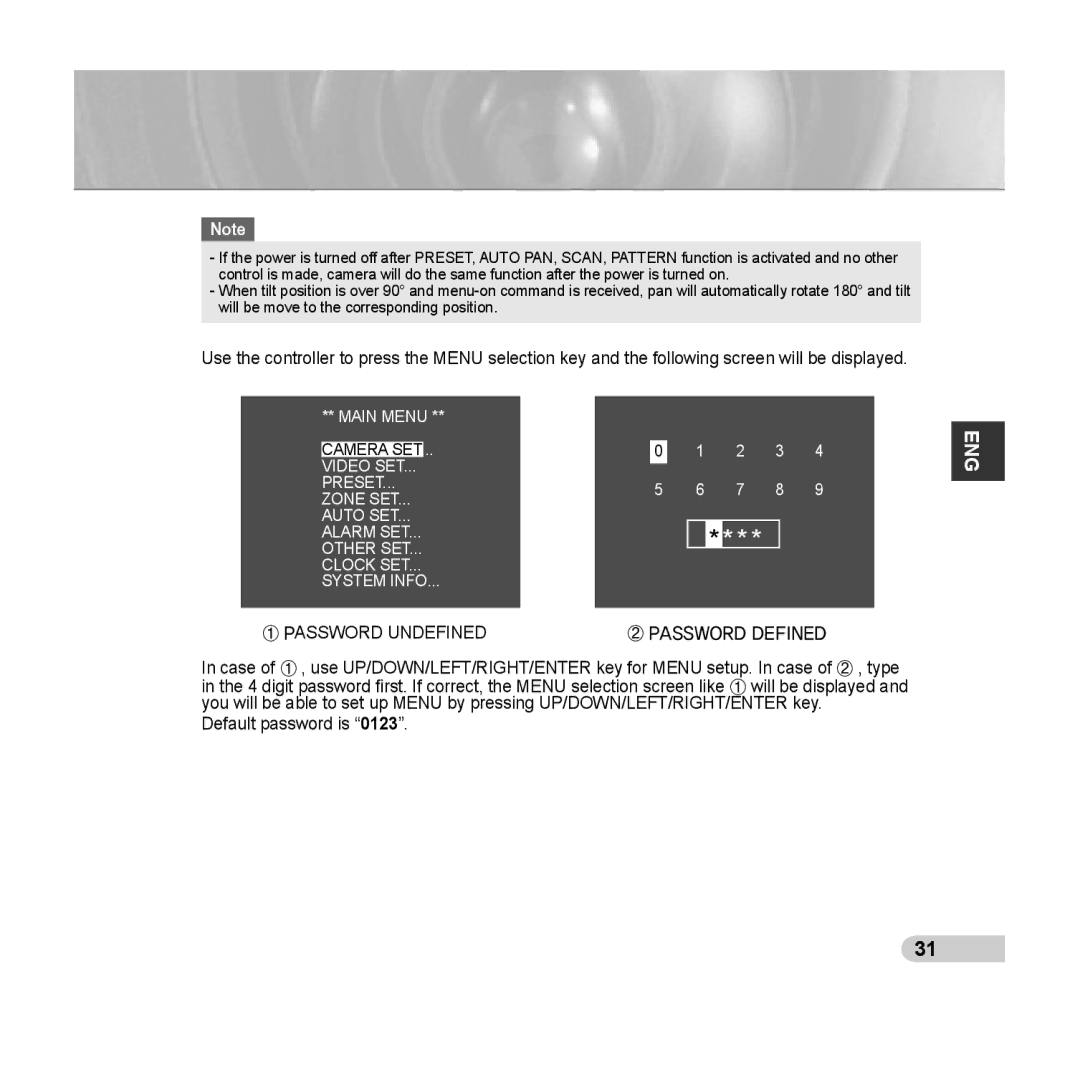 Samsung SCC-C6433(P), C6435(P) manual ① Password Undefined ② Password Defined 