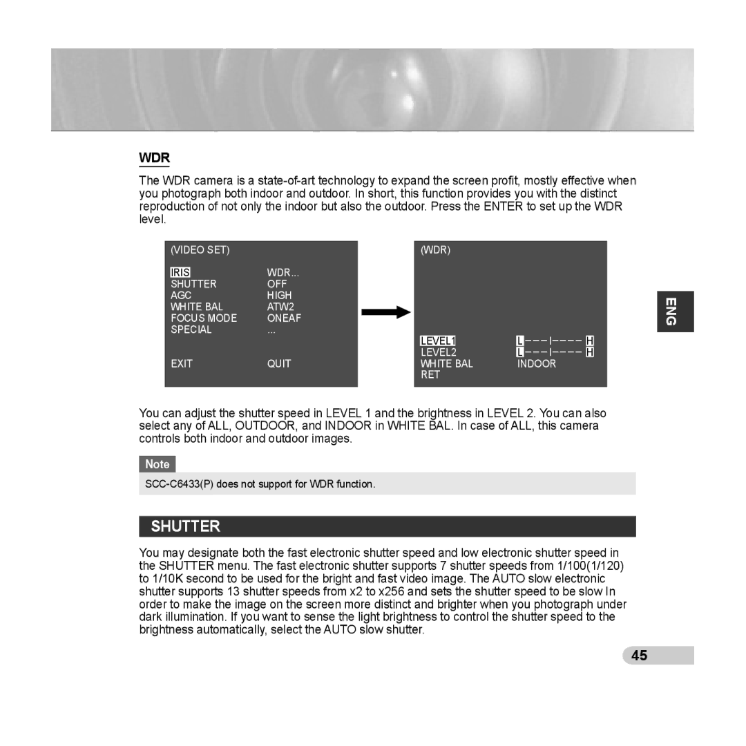 Samsung SCC-C6433(P), C6435(P) manual Shutter, Wdr 