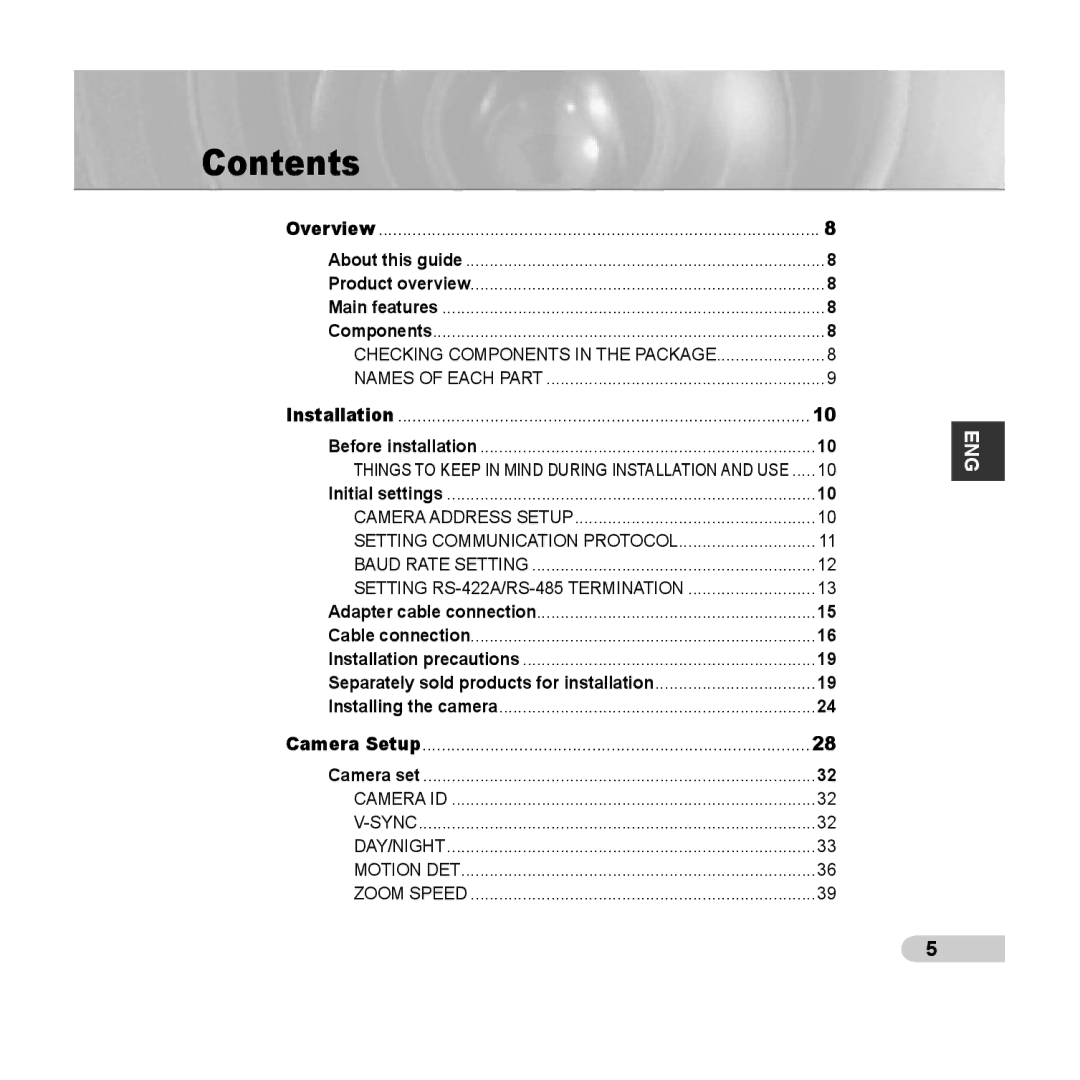 Samsung SCC-C6433(P), C6435(P) manual Contents 