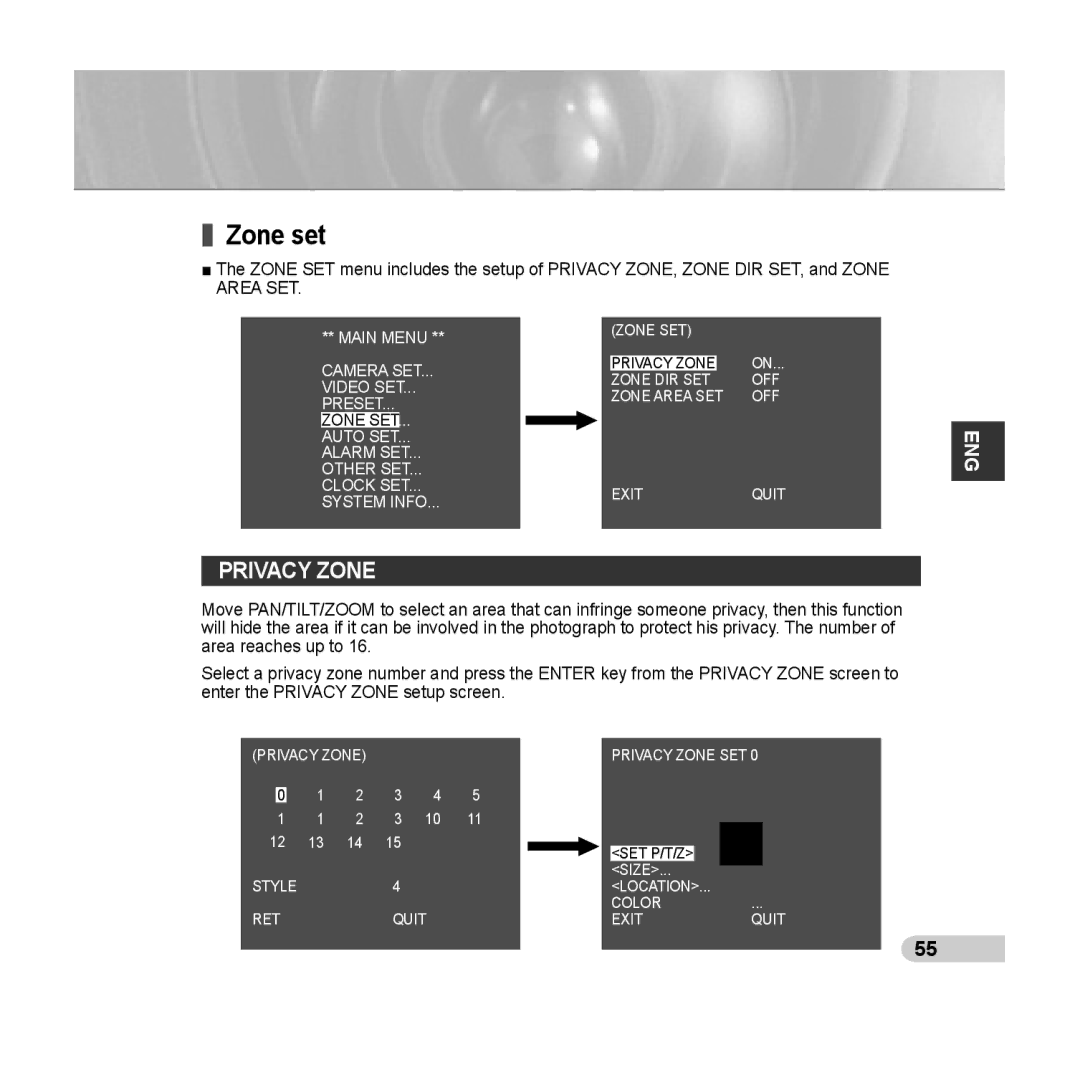 Samsung SCC-C6433(P), C6435(P) manual Zone set, Privacy Zone 