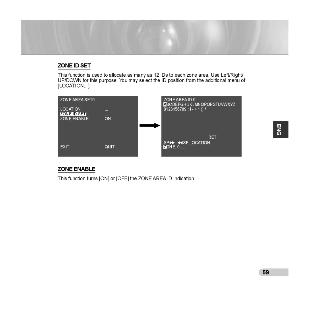 Samsung SCC-C6433(P), C6435(P) manual Zone ID SET, Zone Enable 