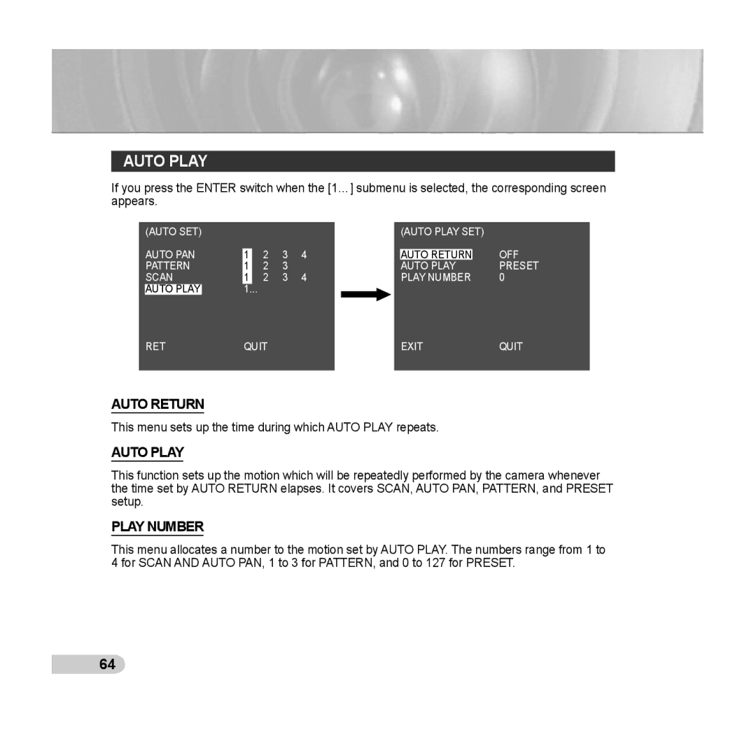 Samsung C6435(P), SCC-C6433(P) manual Auto Play, Auto Return, Play Number 