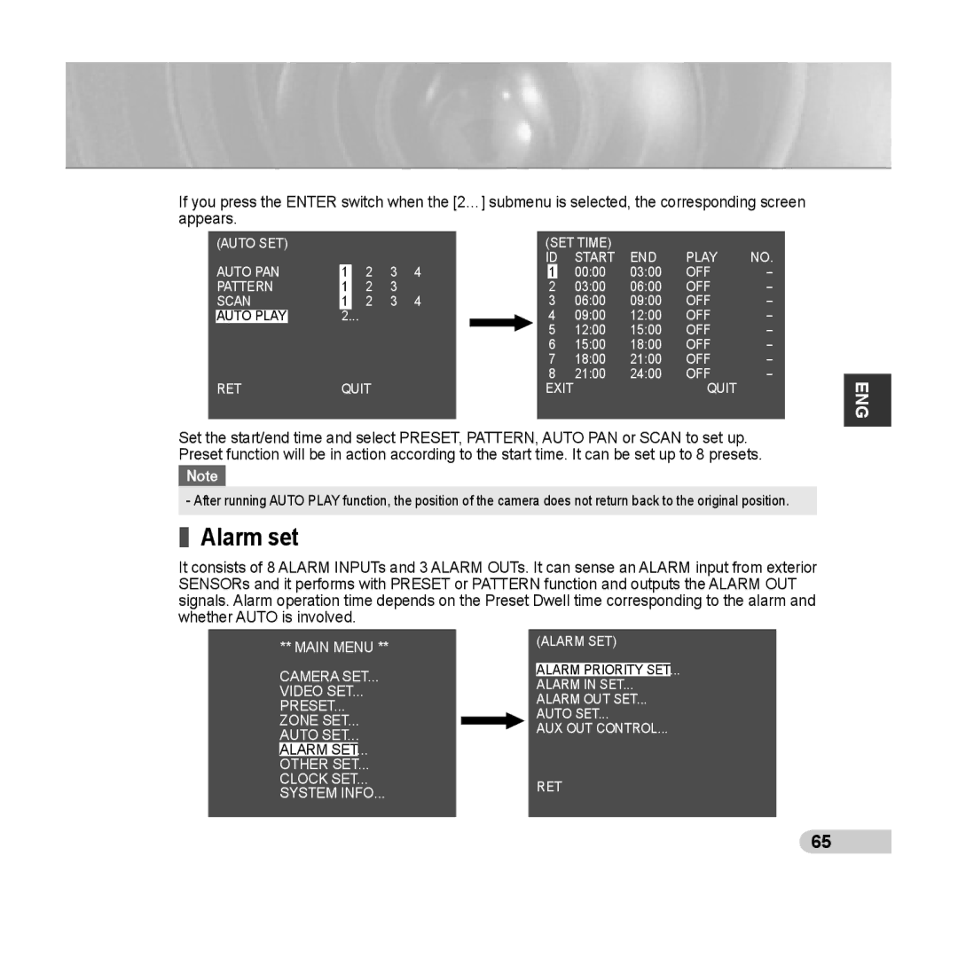 Samsung SCC-C6433(P), C6435(P) manual Alarm set 