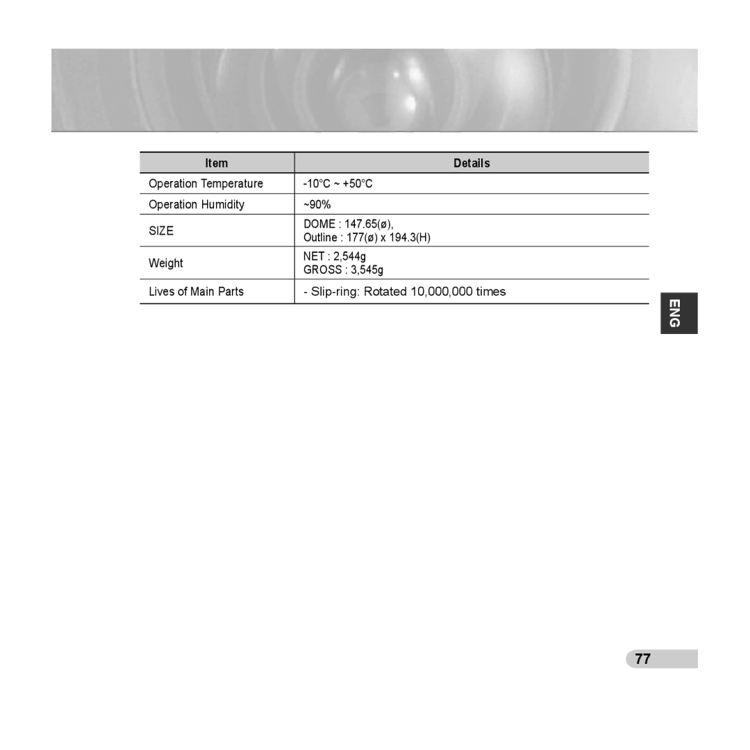 Samsung SCC-C6433(P), C6435(P) manual Size 