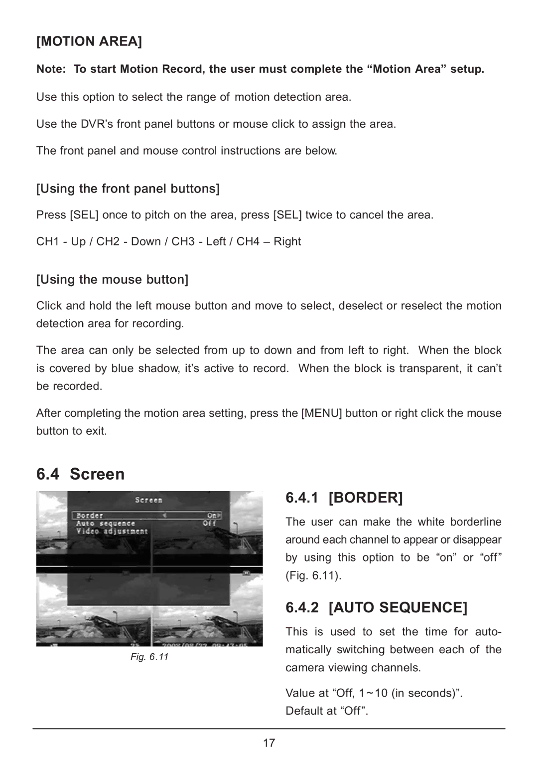 Samsung CA7 operating instructions Screen, Border 