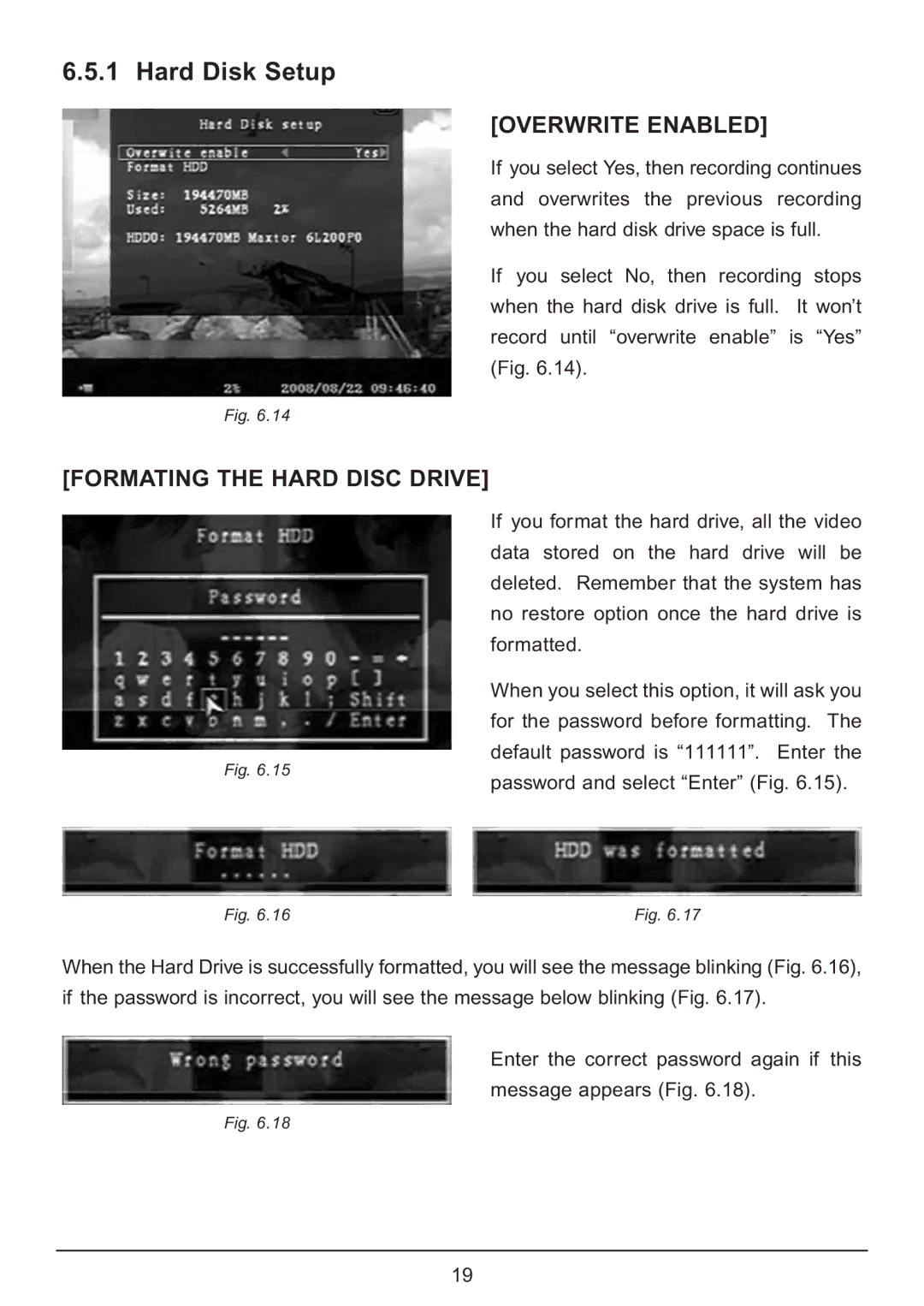 Samsung CA7 operating instructions Hard Disk Setup, Overwrite Enabled 