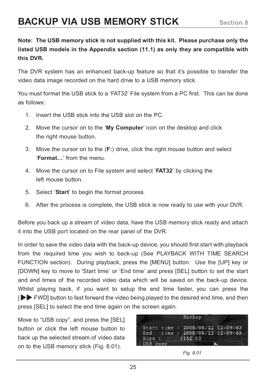 Samsung CA7 operating instructions Backup VIA USB Memory Stick 