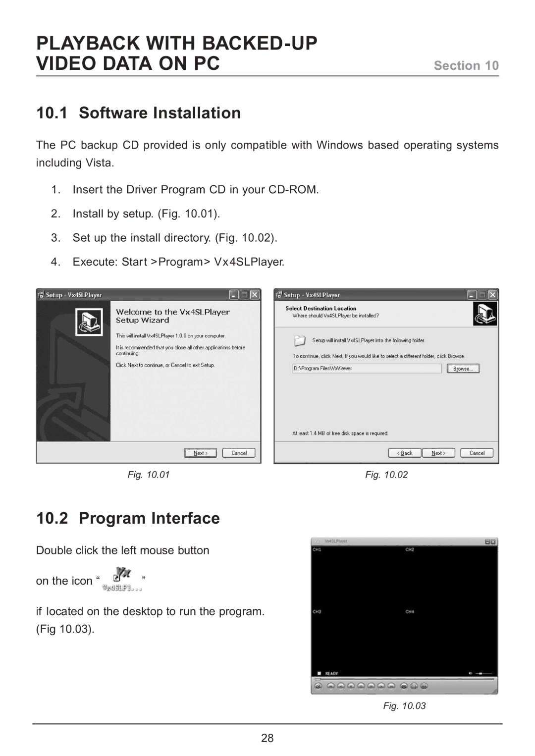 Samsung CA7 operating instructions Playback with BACKED-UP Video Data on PC, Software Installation, Program Interface 