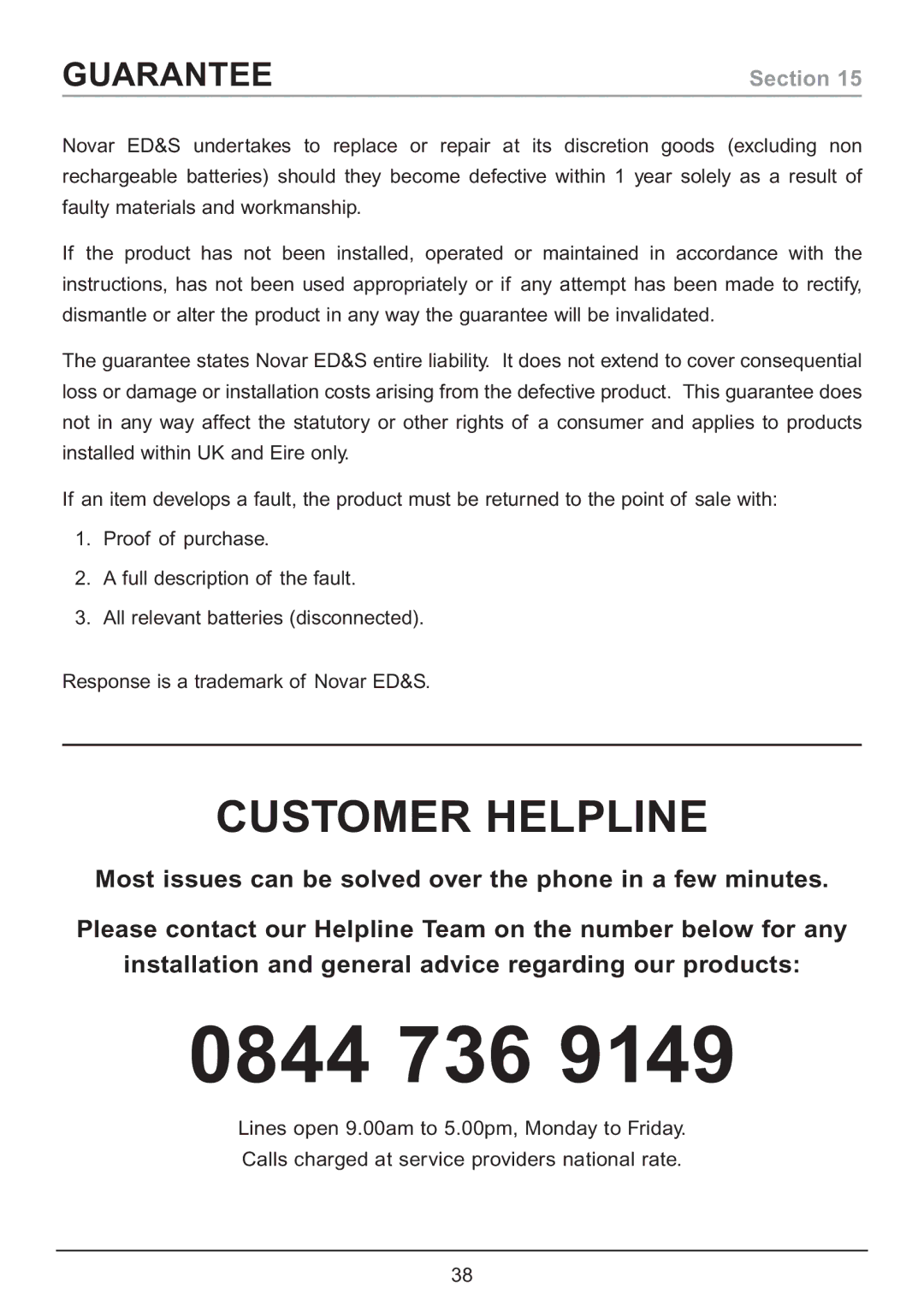 Samsung CA7 operating instructions Customer Helpline, Guarantee 