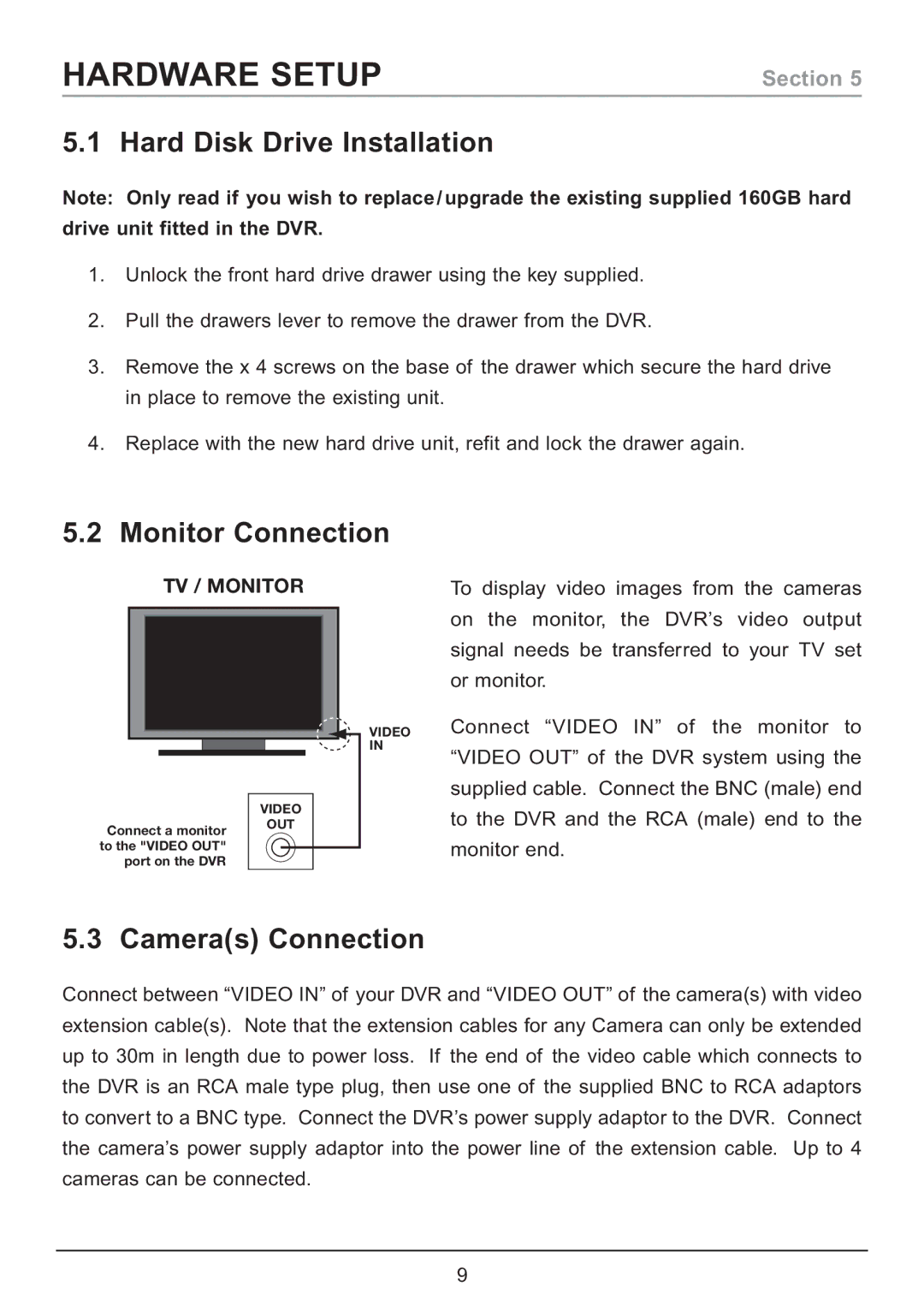 Samsung CA7 operating instructions Hardware Setup, Hard Disk Drive Installation, Monitor Connection, Cameras Connection 