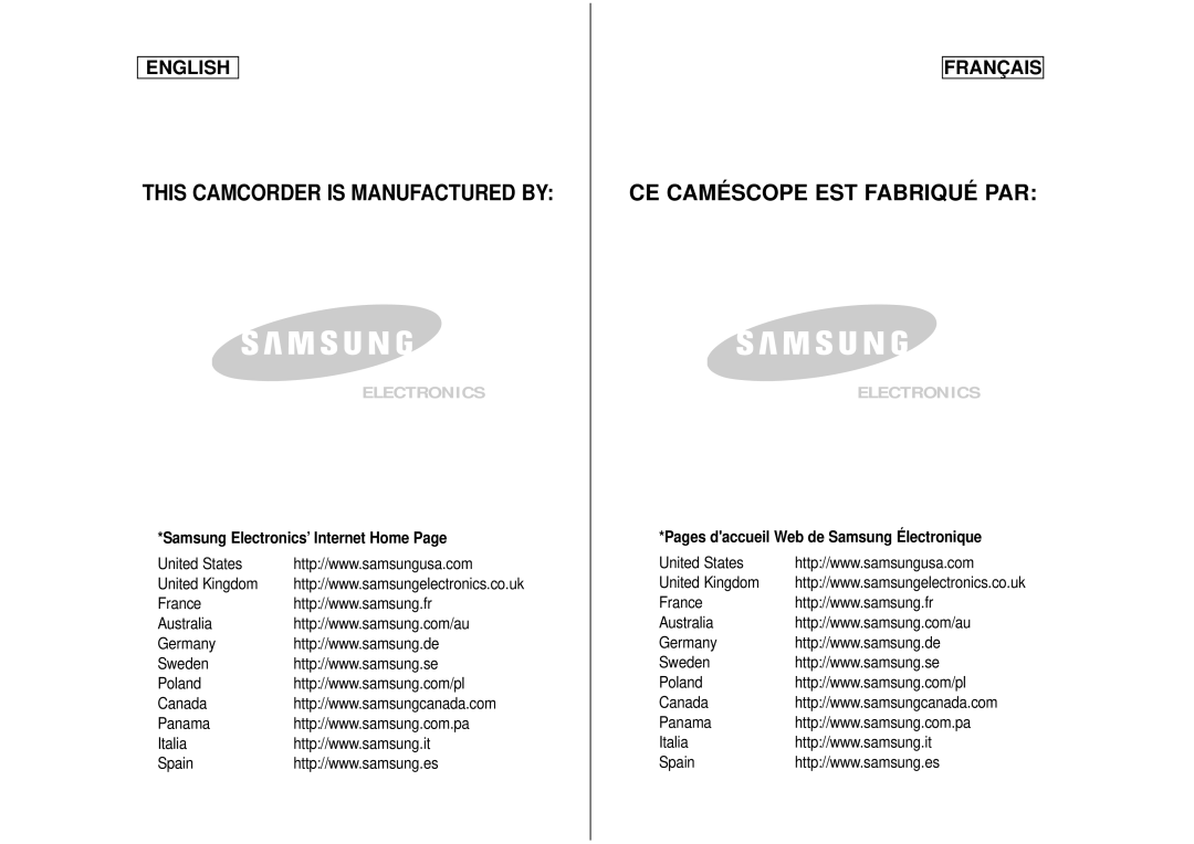 Samsung CAMCORDER manual Electronics 