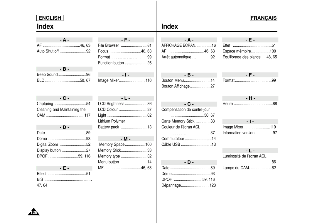 Samsung CAMCORDER manual Index, 100 