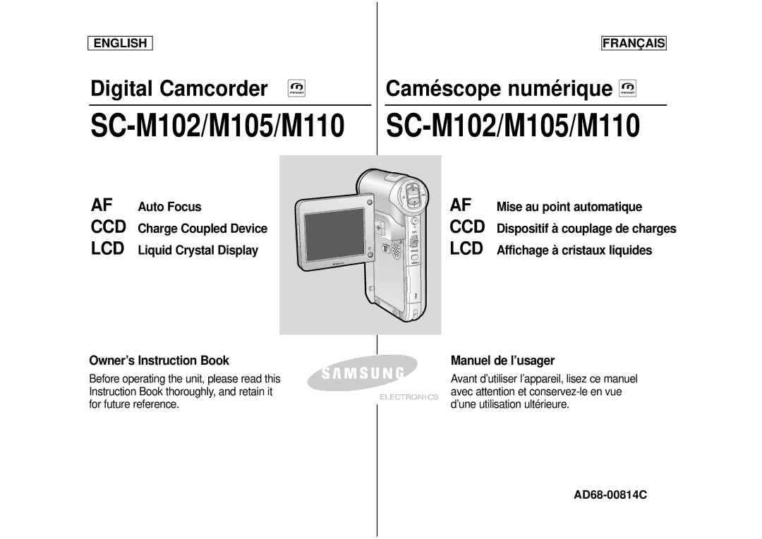 Samsung CAMCORDER manual SC-M102/M105/M110, AD68-00814C 