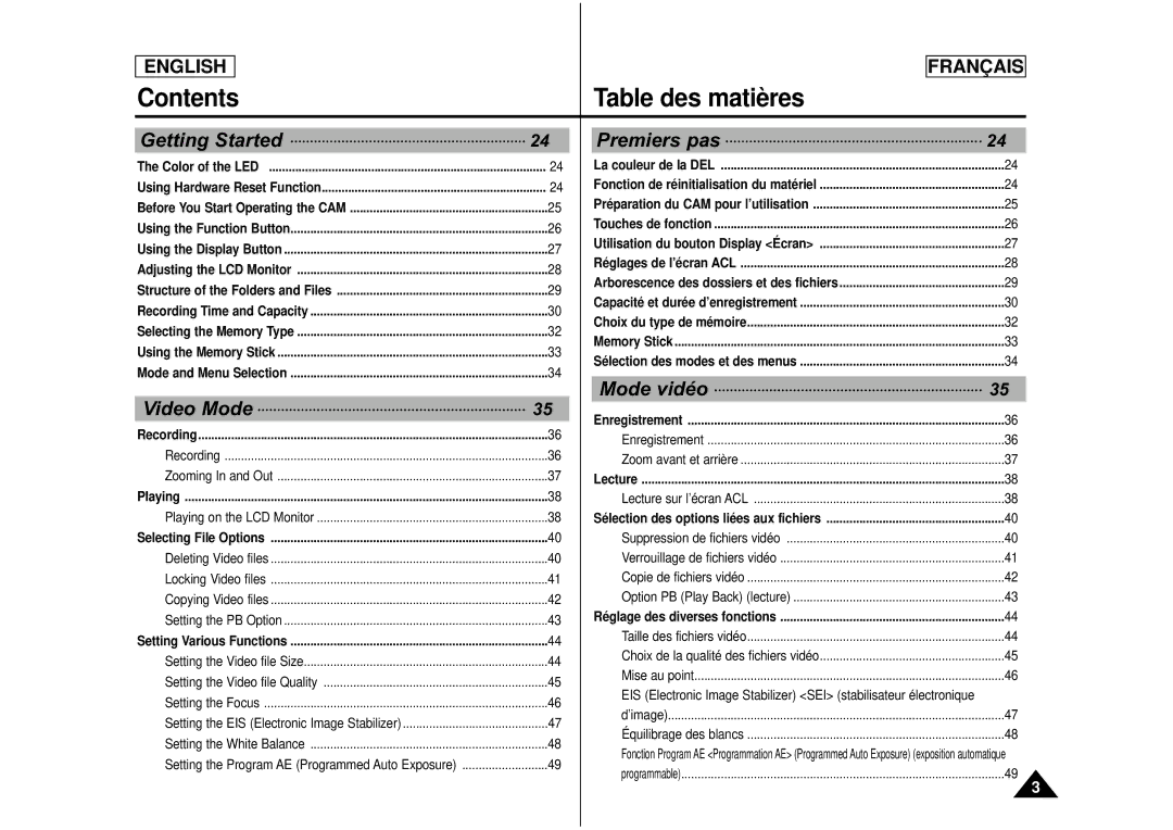 Samsung CAMCORDER manual Getting Started Premiers pas 