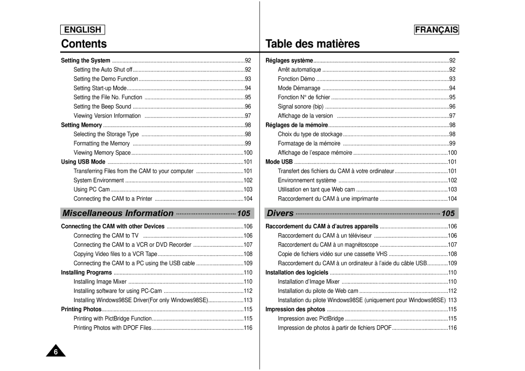 Samsung CAMCORDER manual Miscellaneous Information 