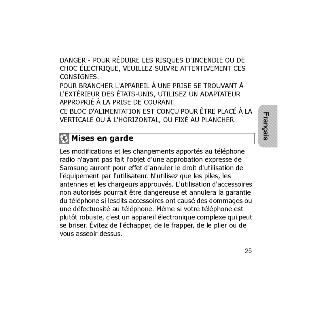 Samsung CBAAG-00036, WEP350 BLACK manual Mises en garde 