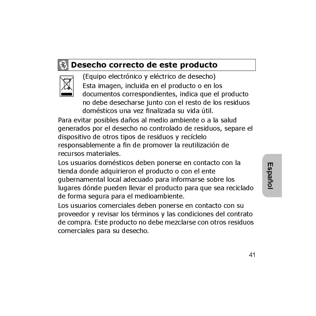 Samsung CBAAG-00036, WEP350 BLACK manual Desecho correcto de este producto 