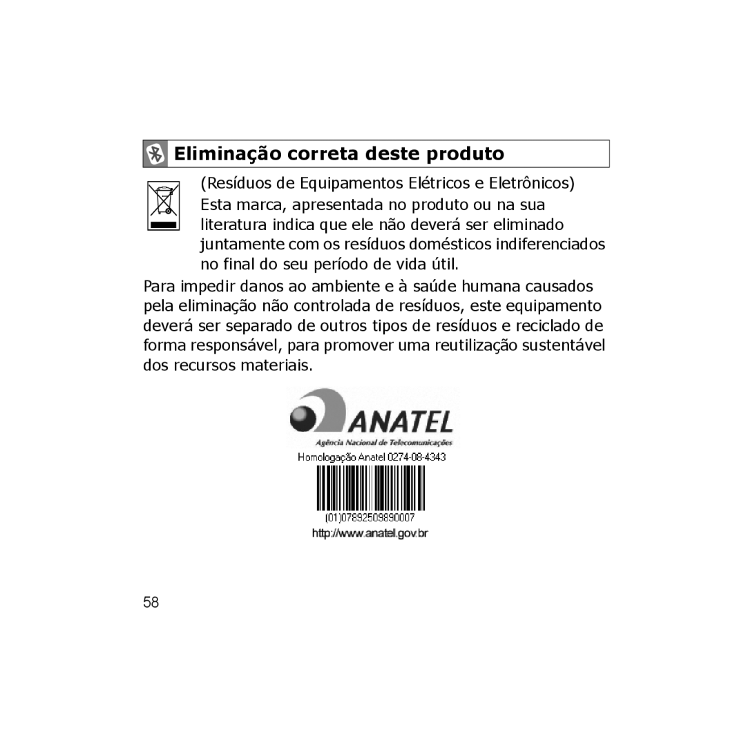 Samsung WEP350 BLACK, CBAAG-00036 manual Eliminação correta deste produto 