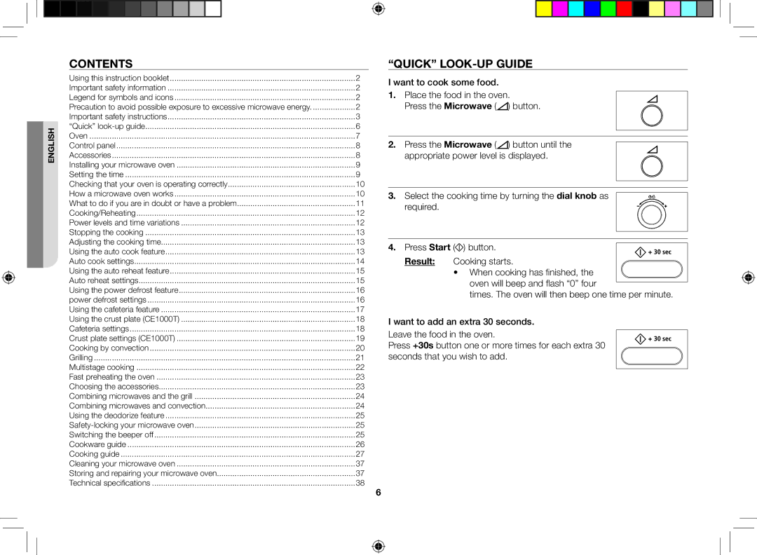 Samsung CE1000-TS/SLI manual Contents, Quick look-up guide 