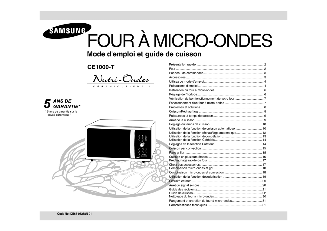 Samsung CE1000-TB/XEF, CE1000-T/XEF manual Four À MICRO-ONDES 