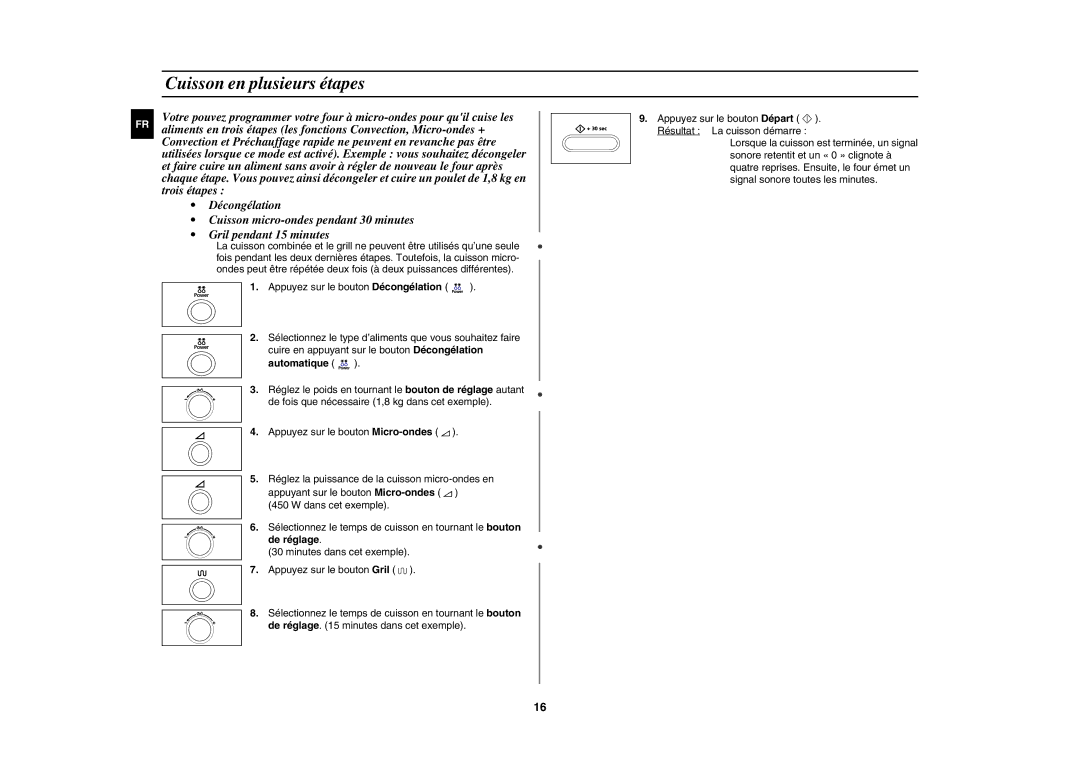 Samsung CE1000-T/XEF, CE1000-TB/XEF manual Cuisson en plusieurs étapes 