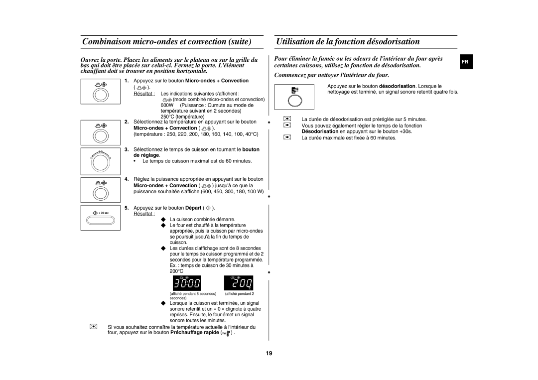 Samsung CE1000-TB/XEF, CE1000-T/XEF manual Appuyez sur le bouton Micro-ondes + Convection 