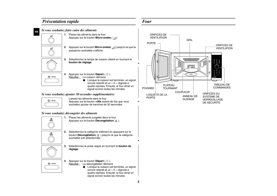 Samsung CE1000-T/XEF, CE1000-TB/XEF manual Présentation rapide, Four, Laissez les aliments dans le four 