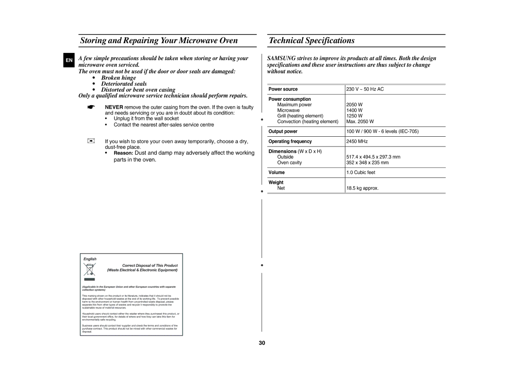 Samsung CE1000C-T/XEE manual Dimensions W x D x H 