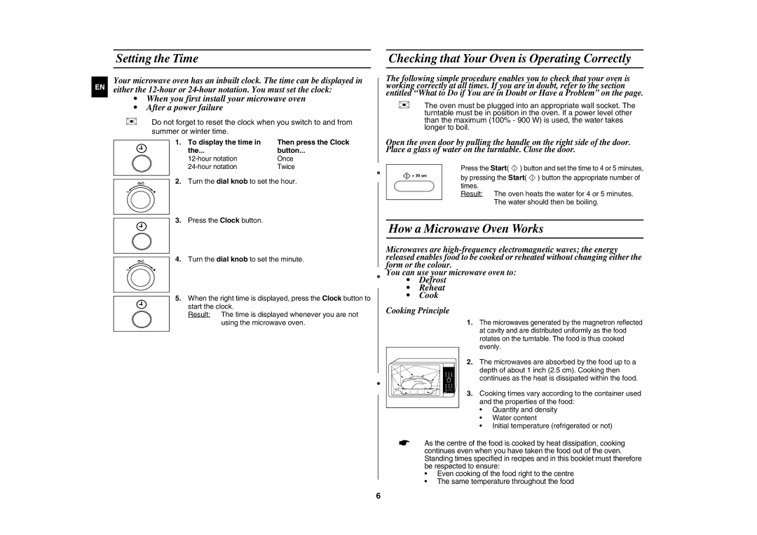 Samsung CE1000C-T/XEE Setting the Time, Checking that Your Oven is Operating Correctly, How a Microwave Oven Works, Button 