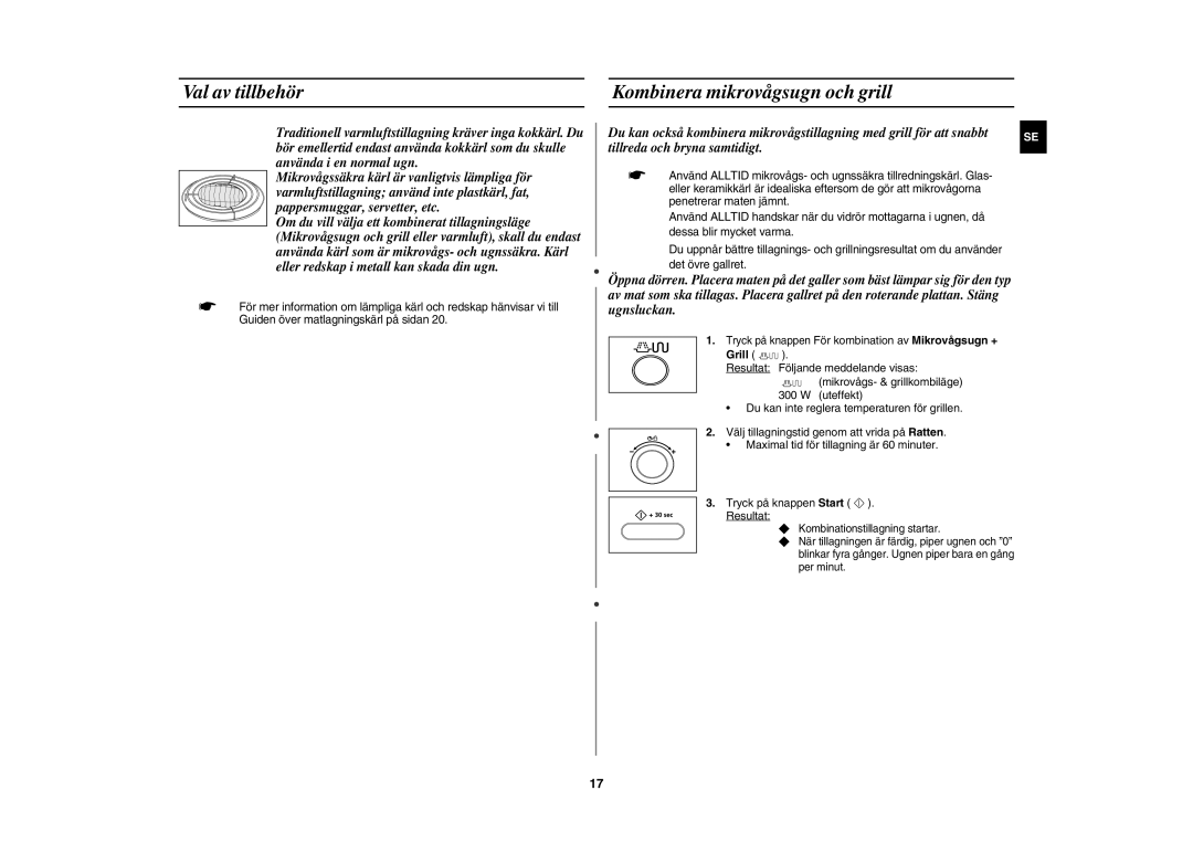 Samsung CE1000C-T/XEE manual Val av tillbehör Kombinera mikrovågsugn och grill 