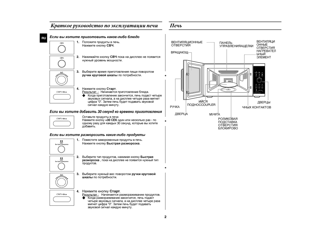 Samsung CE1000R-T/BWT manual Краткое руководство по эксплуатации печи Печь, RU Если вы хотите приготовить какое-либо блюдо 