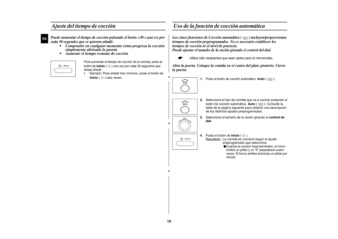 Samsung CE1000/XEC  Utilice sólo recipientes que sean aptos para el microondas, Pulse el botón de cocción automática Auto 
