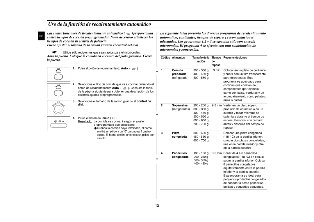 Samsung CE1000/XEC manual Uso de la función de recalentamiento automático 