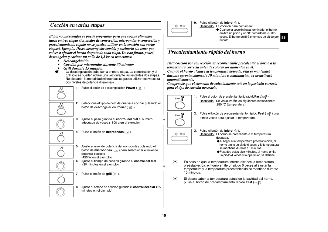 Samsung CE1000/XEC manual Cocción en varias etapas, Precalentamiento rápido del horno 