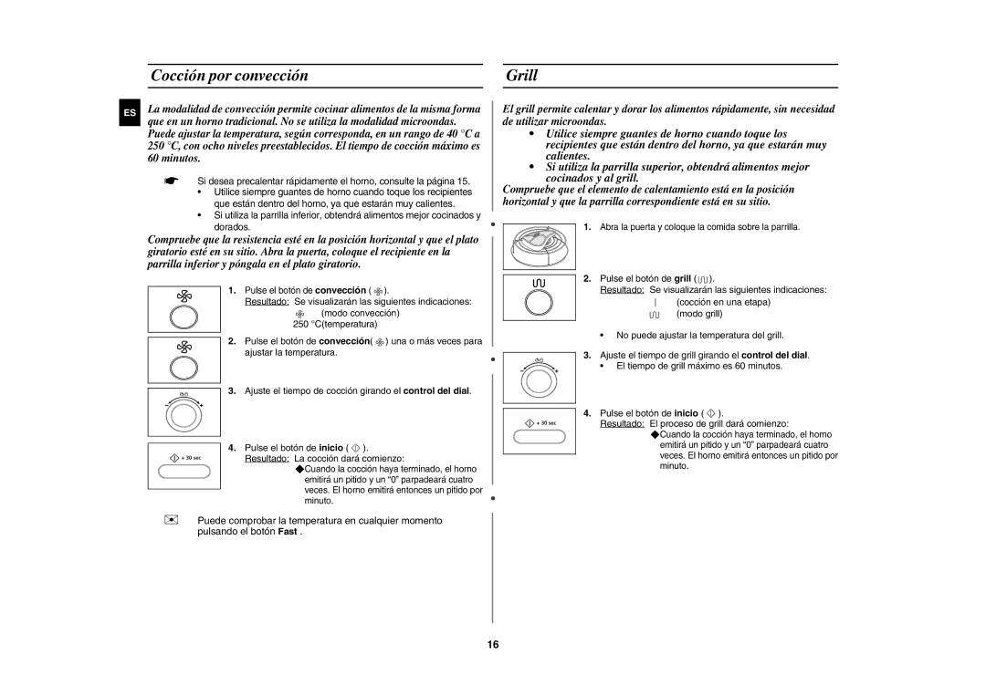 Samsung CE1000/XEC manual Cocción por convección Grill, Pulse el botón de convección 