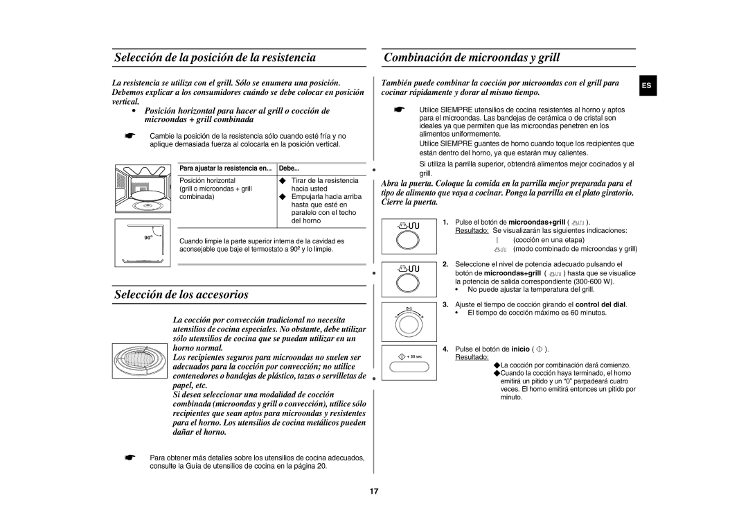 Samsung CE1000/XEC manual Selección de los accesorios 