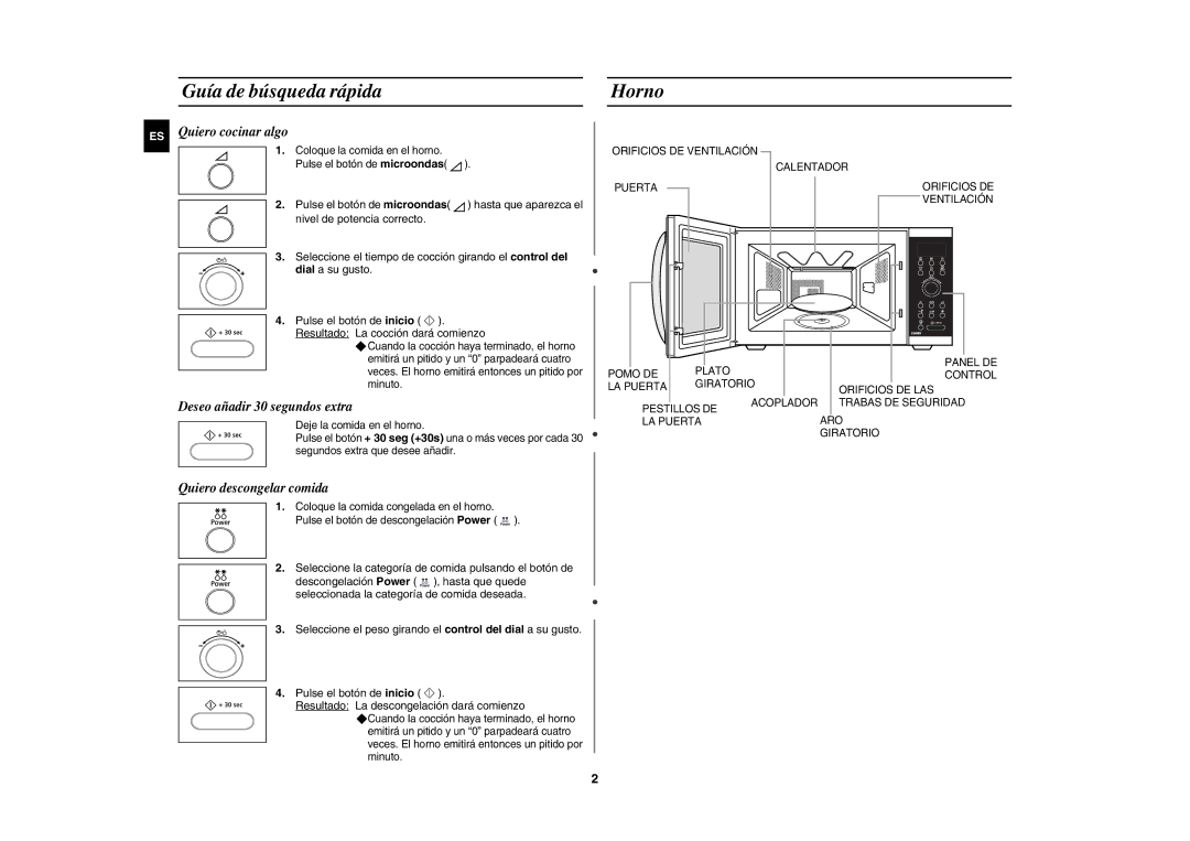 Samsung CE1000/XEC manual Guía de búsqueda rápida Horno, Hasta que aparezca el, Coloque la comida en el horno 