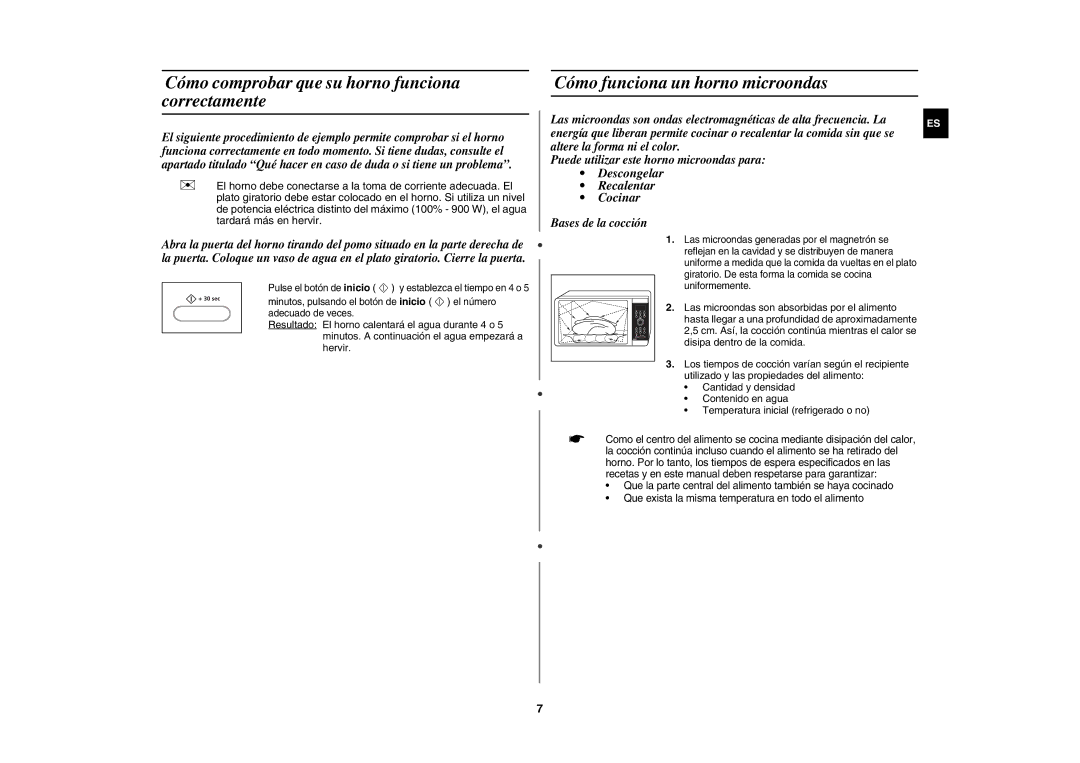 Samsung CE1000/XEC manual Cómo comprobar que su horno funciona correctamente, Cómo funciona un horno microondas 